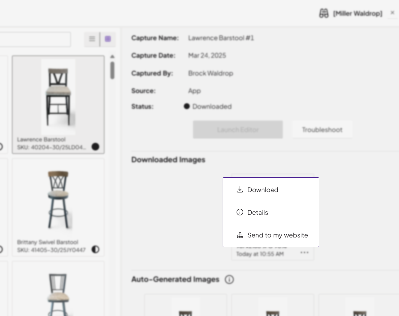 A screen shot of the PyxMagic user interface with the option to share images directly to the customer's website.